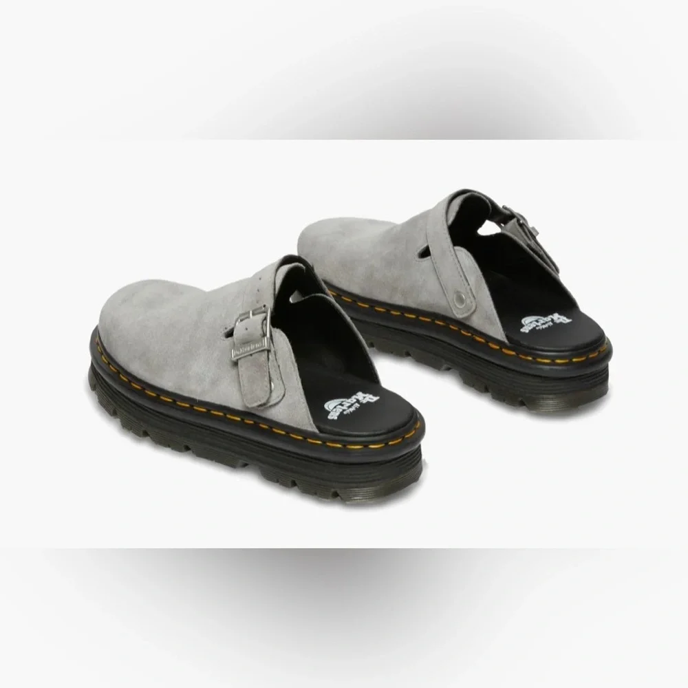 NWT DR. MARTENS Zebzag Suede Slingback Platform Mule in Grey - Picture 1 of 9
